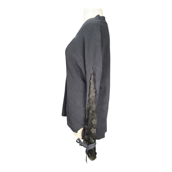 French Connection Navy V-Neck Sweater Lace Bell Sleeve Tie Top M Romantic Hobo - Picture 13 of 14